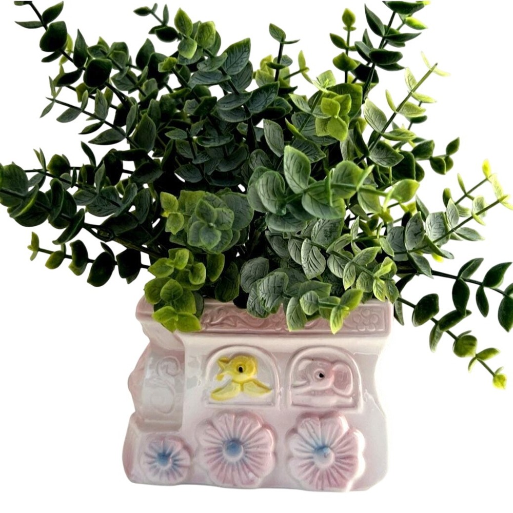 Planter Baby Buggy‎ Pink Blue Nursery Vase Mid Century Style Ceramic Vintage - Picture 8 of 8